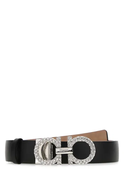 Ferragamo Black Leather Gancini Belt