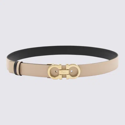 Ferragamo Black Leather Gancini Belt In Neutral