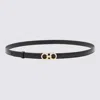 Ferragamo Double Gancio Leather Skinny Belt In Black