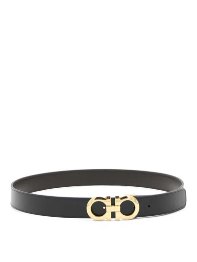 FERRAGAMO BLACK LEATHER GANCINI BELT