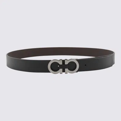Ferragamo Reversible Textured Calfskin Belt In Black