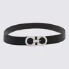 Ferragamo Reversible Hammered Leather Gancini Belt In Nero/hickory