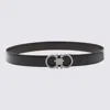 Ferragamo Black Leather Gancini Belt In Nero/hickory
