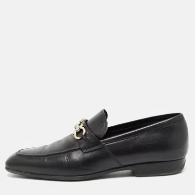 Pre-owned Ferragamo Black Leather Gancini Bit Loafers Size 43.5