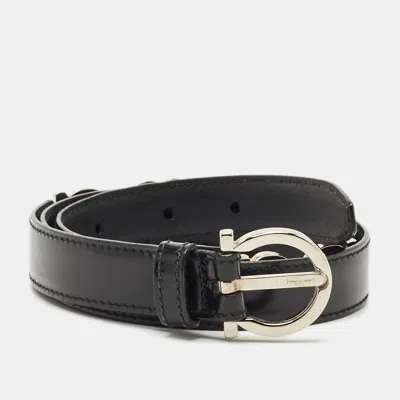 Pre-owned Ferragamo Black Leather Gancini Buckle Belt 75cm
