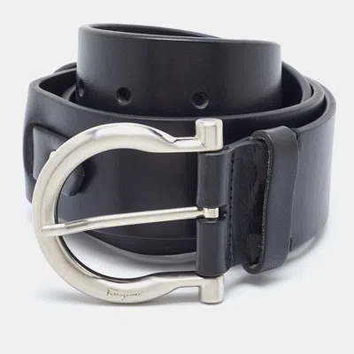 Pre-owned Ferragamo Black Leather Gancini Buckle Belt 90cm