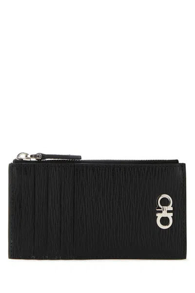 Ferragamo Black Leather Gancini Card Holder