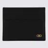 Ferragamo Black Card Holder With Micro Gancini On The Front And Logo Lettering On The Rear In Black