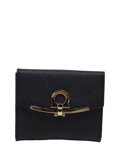 Pre-owned Ferragamo Black Leather Gancini French Wallet (authentic Pre-loved)