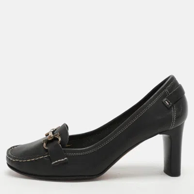 Ferragamo Black Leather Gancini Loafer Pumps