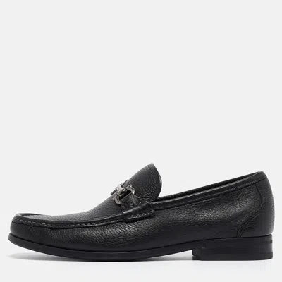 Pre-owned Ferragamo Black Leather Gancini Loafers Size 39.5