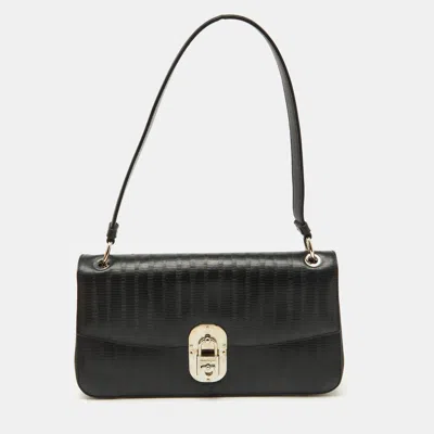 Pre-owned Ferragamo Black Leather Gancini Lock Flap Shoulder Bag