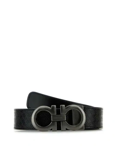 Ferragamo Black Leather Gancini Reversible Belt