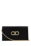 Ferragamo Black Leather Gancini Shoulder Bag In Black