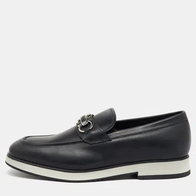 Pre-owned Ferragamo Black Leather Gancini Slip On Loafers Size 41