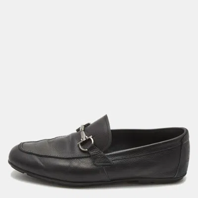 Pre-owned Ferragamo Black Leather Gancini Slip On Loafers Size 41