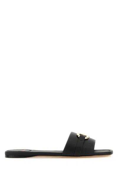 Ferragamo Black Leather Gancini Slippers In Neroneronero