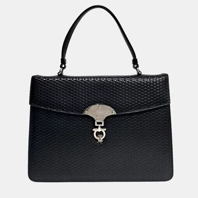 Pre-owned Ferragamo Black Leather Gancini Tote Bag