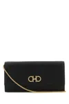 Ferragamo Black Gancini Wallet Chain Shoulder Bag In Neronero