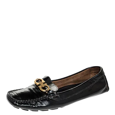 Ferragamo Black Leather Gancio Bit Loafers