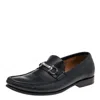 Ferragamo Black Leather Gancio Slip On Loafers In Multi