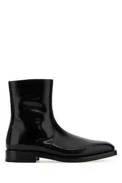 Pre-owned Ferragamo Black Leather Gerald Ankle Boots In Nero