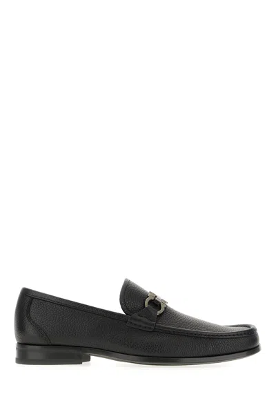 FERRAGAMO BLACK LEATHER GRANDIOSO LOAFERS