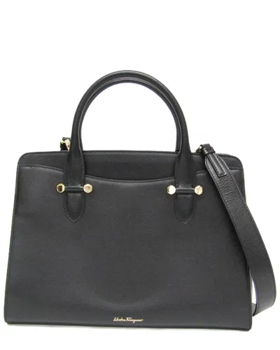 Pre-owned Ferragamo Black Leather Handbag (authentic Pre-loved)