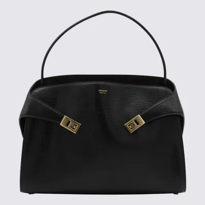 FERRAGAMO BLACK LEATHER HUG M SHOULDER BAG