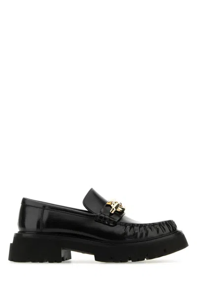 FERRAGAMO BLACK LEATHER INGRID LOAFERS