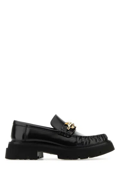 FERRAGAMO BLACK LEATHER INGRID LOAFERS