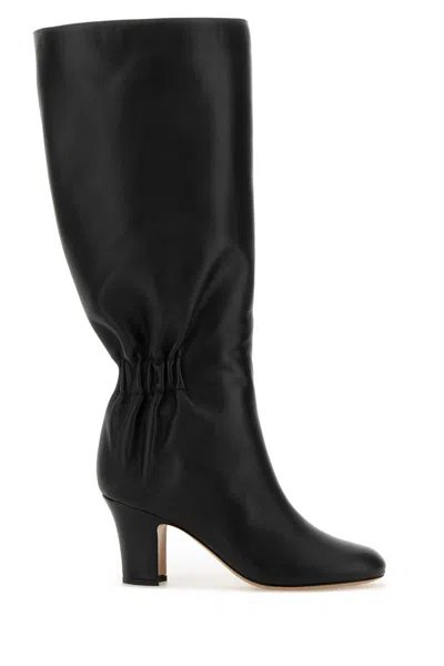 FERRAGAMO BLACK LEATHER JANNETTE 70 BOOTS