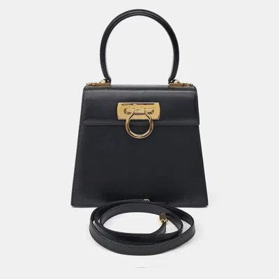 Pre-owned Ferragamo Black Leather Kelly Bag Small