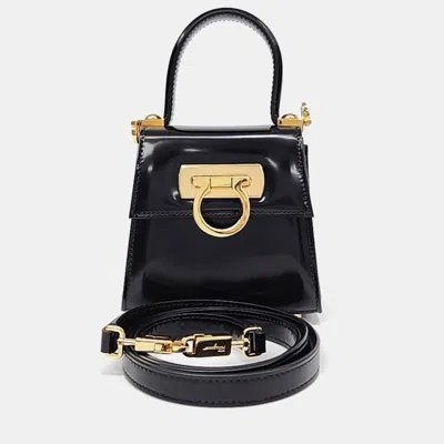Pre-owned Ferragamo Black Leather Kelly Mini