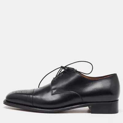 Pre-owned Ferragamo Black Leather Lace Up Derby Size 41.5