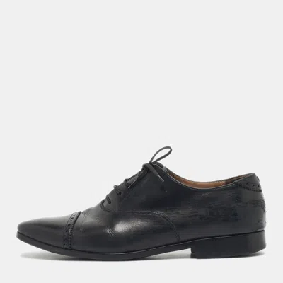 Ferragamo Black Leather Lace Up Oxfords