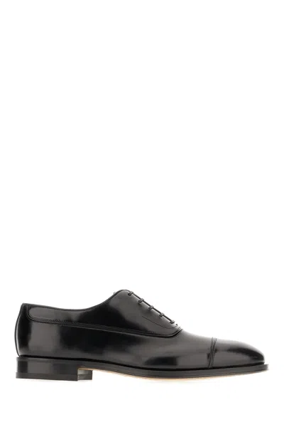 FERRAGAMO BLACK LEATHER LACE-UP SHOES