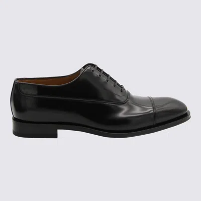 Ferragamo Black Oxford Lace-up With Toe Cap Detail In Brushed Leather Man