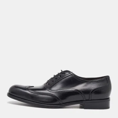 Pre-owned Ferragamo Black Leather Lace Up Wingtip Oxfords Size 41.5
