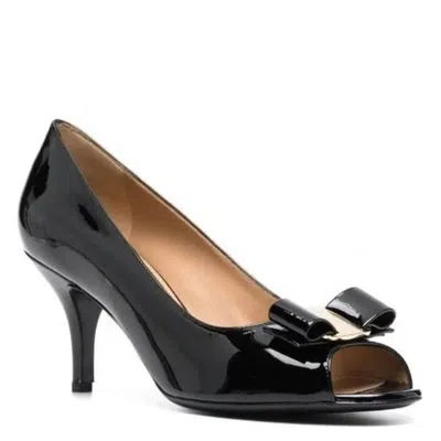 Ferragamo Black Leather Lapua Patent Pumps
