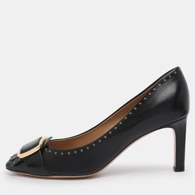 Pre-owned Ferragamo Black Leather Leonie Pumps Size 40