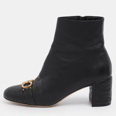 Ferragamo Black Leather Lilla Mid Calf Boots