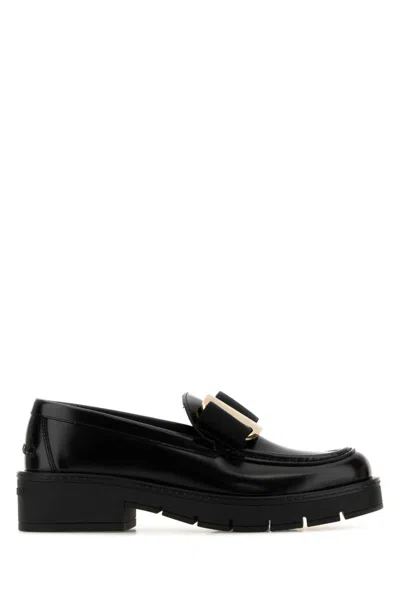 FERRAGAMO BLACK LEATHER LOAFERS