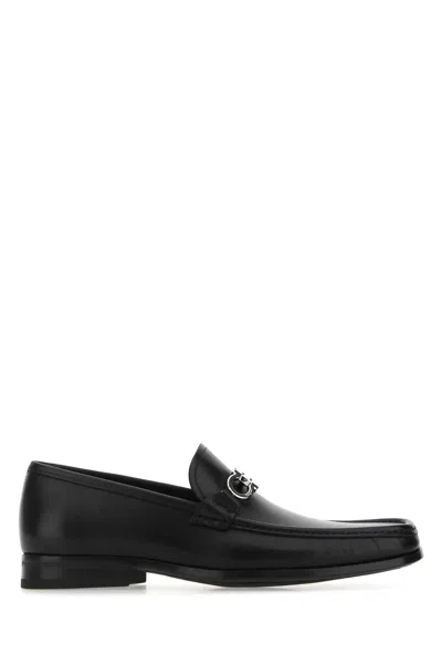 Ferragamo Black Leather Loafers In Nero