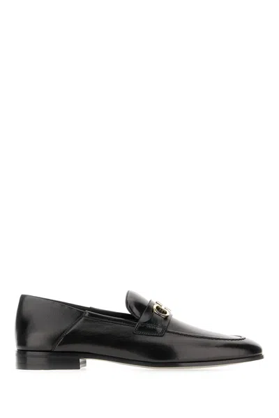 FERRAGAMO BLACK LEATHER LOAFERS