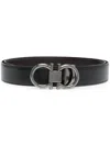 Ferragamo Black And Brown Reversible Belt With Gancini Detail In Smooth Leather Man In Black