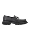 Ferragamo Chunky Sole Loafers With Metal Buckle Detail In Black