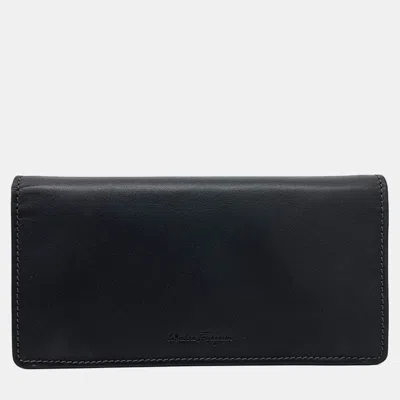 Pre-owned Ferragamo Black Leather Long Wallet