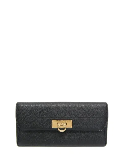 Pre-owned Ferragamo Black Leather Long Wallet (authentic Pre-loved)