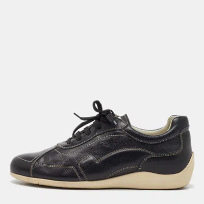 Pre-owned Ferragamo Black Leather Low Top Sneakers Size 41.5